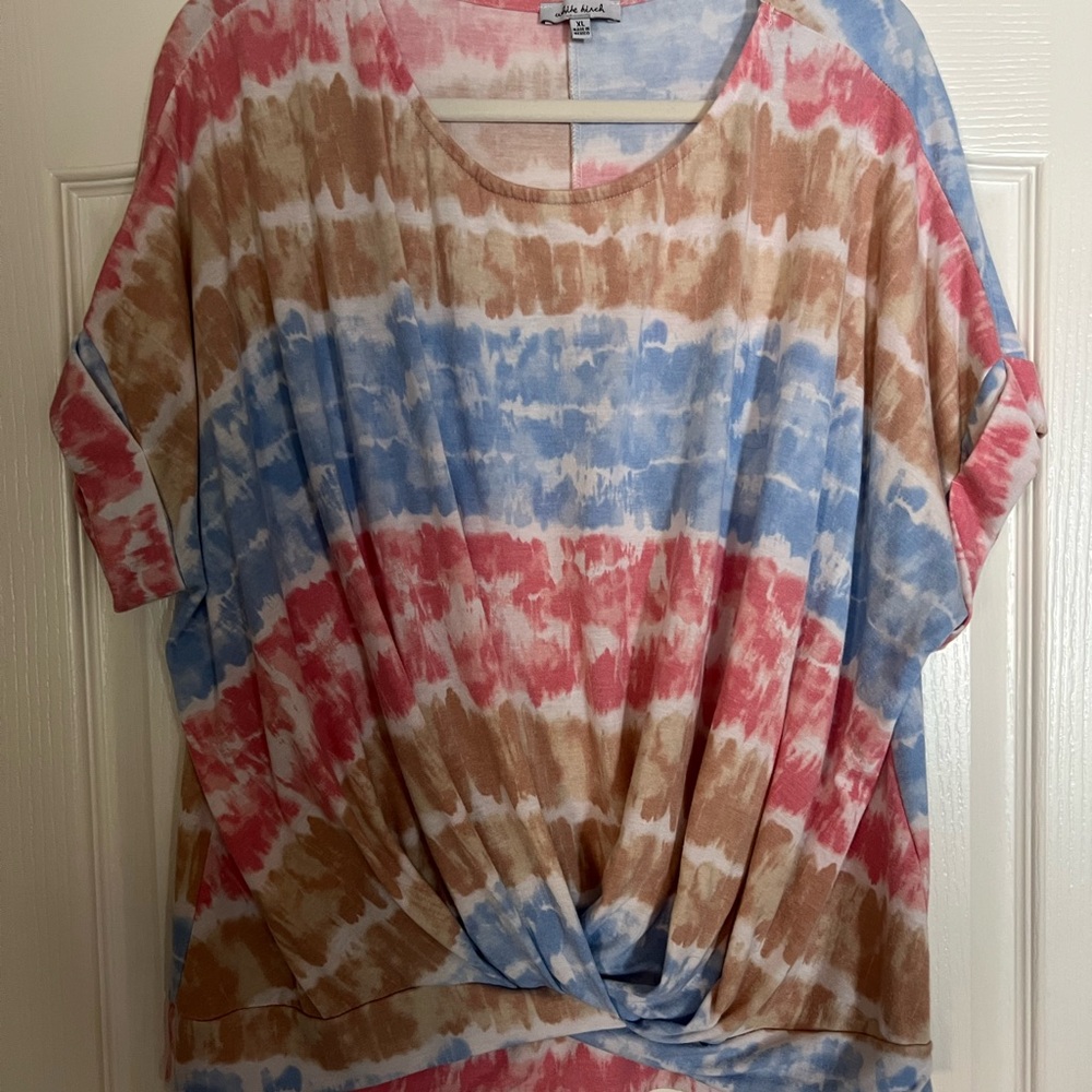 White Birch Tie-Dye Short Sleeve Top - Blue, Pink, Brown